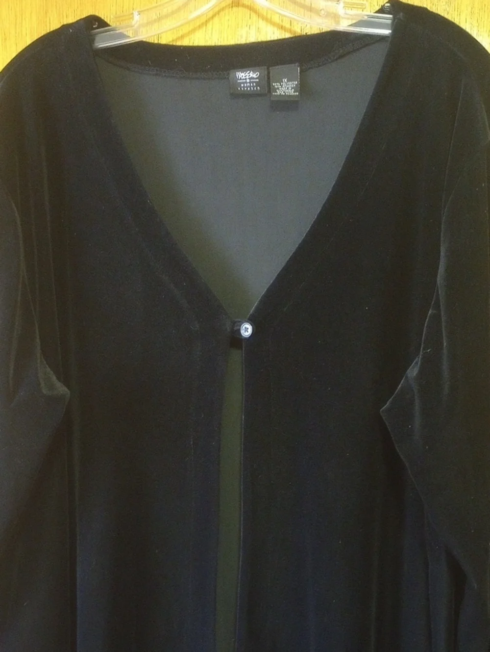 Mossino Neutral Black Velvet Stretch Polyester & Spandex Plus Size Jacket, 1X